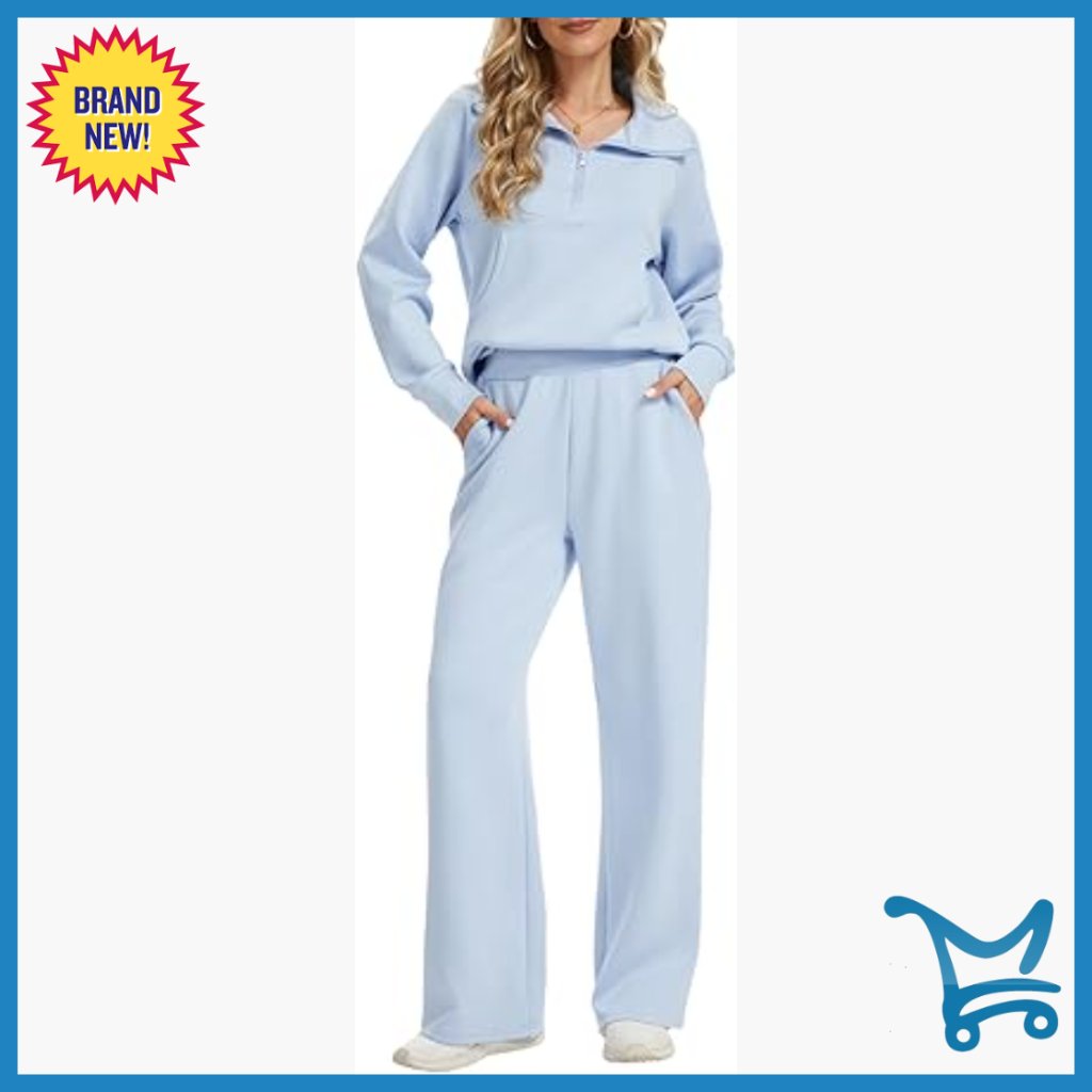 Oversized Half-Zip Sweatshirt & Wide Leg Pants Set, Rayon Blend